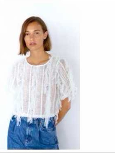 Zara White Crochet Fringe Short-Sleeve Top - Women's